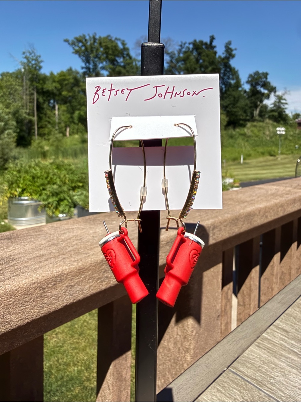 Betsey Johnson Red Novelty Drink Cup Hoop Earrings